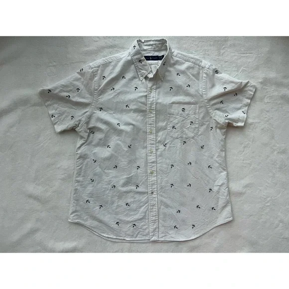 Ralph Lauren Shirt Mens Large Anchor All Over Print Short Sleeve Camp Casual - Picture 2 of 7